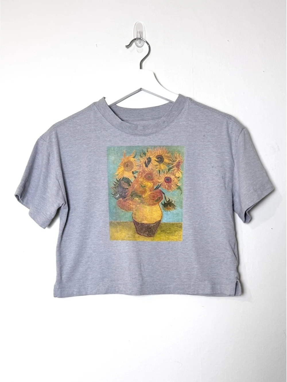 Grey Gap cropped t-shirt Van Gogh sunflowers short sleeve teen size 10